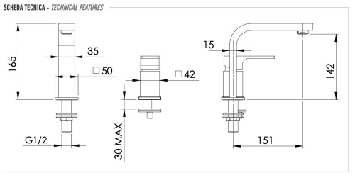 Смеситель для раковины Remer Absolute AU57XV, сталь