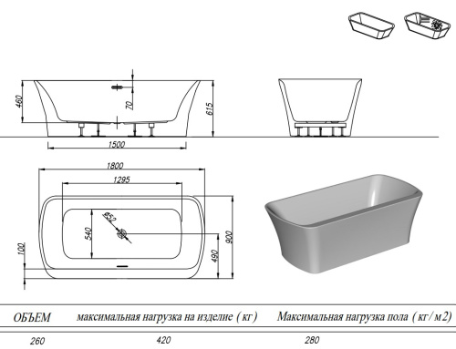 Ванна акриловая Kolpa-San Marilyn FS 180x90 Gray