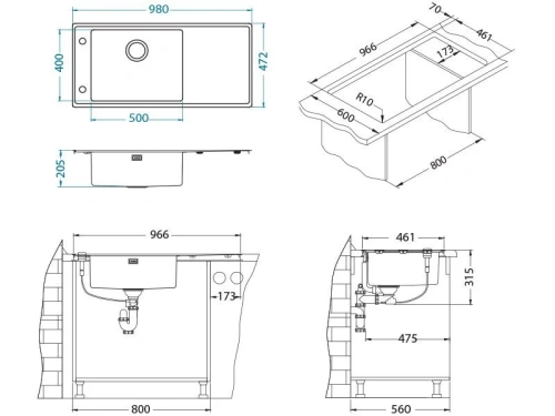 Мойка для кухни Alveus STRICTO 30L KMB 90 FI левая 980x472 1124373