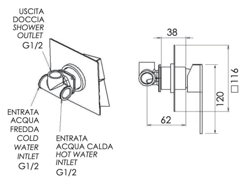 Смеситель для душа Remer Qubika Q30NO, черный матовый