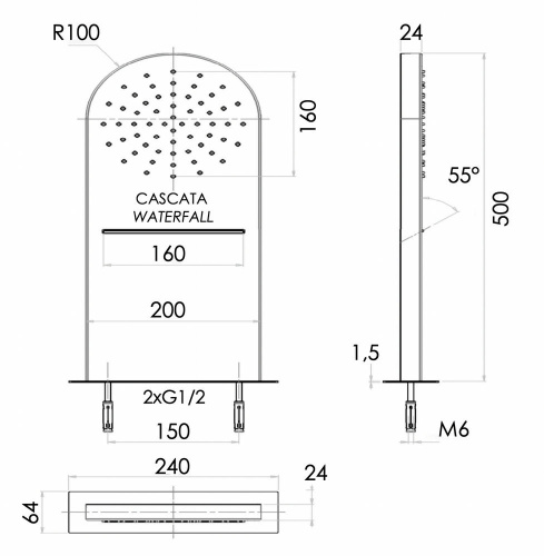 Верхний душ настенный 50x20 см Remer 350MMCAX
