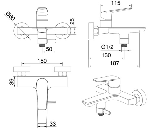 Смеситель для ванны Vivi Felice 0140