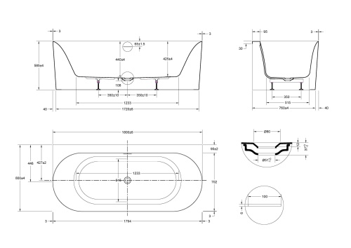 Ванна акриловая Vincea VBT-703-1800