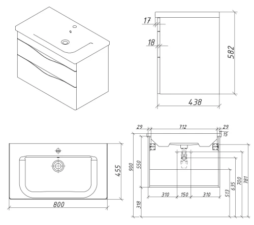 Тумба подвесная Caprigo Lento 80 36212-SF026
