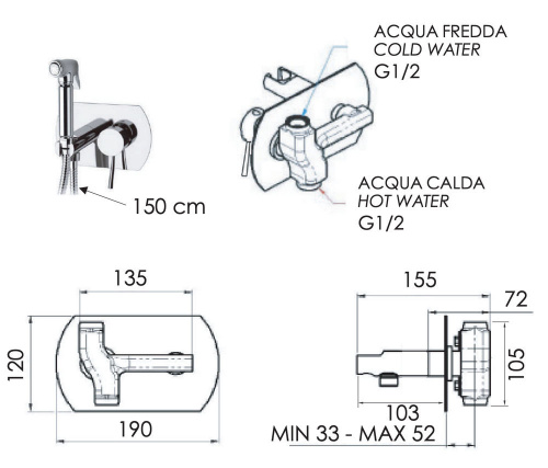 Гигиенический душ Remer Minimal N60NO, черный матовый