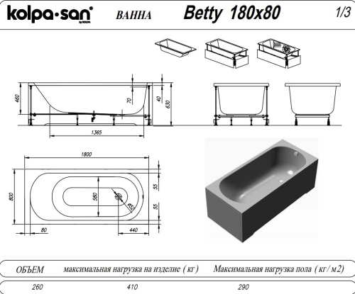 Ванна акриловая Kolpa-San Betty 180x80+каркас