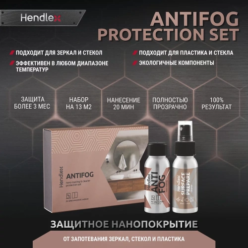 Набор против запотевания стеклянных и пластиковых поверхностей в ванной Hendlex Antifog HOME SET