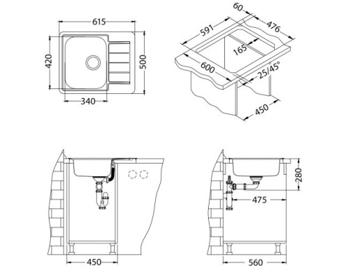 Мойка для кухни Alveus LINE 110 NAT 90 FI 615x500 1122317