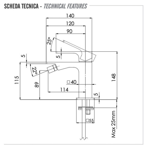 Смеситель для биде Remer Absolute AU22NO, чёрный матовый