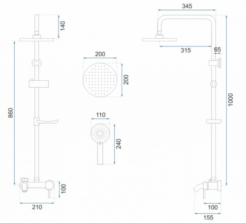 Душевая система Rea Luis Chrome P7007