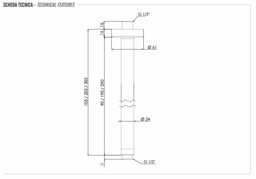 Кронштейн потолочный 30 см Remer INOX SS347N30, нержавеющая сталь
