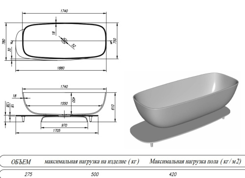 Ванна из искусственного камня Kolpa-San Milo FS 174x75 Red Ванна из искусственного камня Kolpa-San Milo FS 174x75 Red