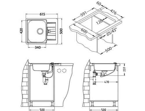 Мойка для кухни Alveus LINE 60 NAT-90  615x500 1065681