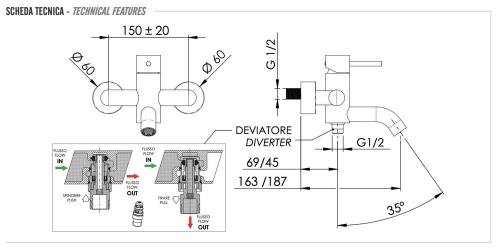 Смеситель для ванны Remer X-style X05XV, сталь