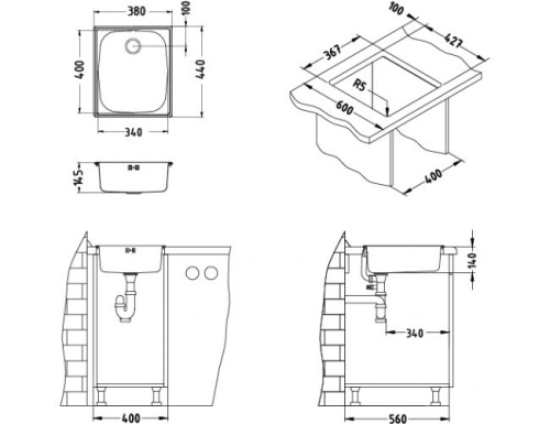Мойка для кухни Alveus BASIC 10 NAT-60 380x440 1008694