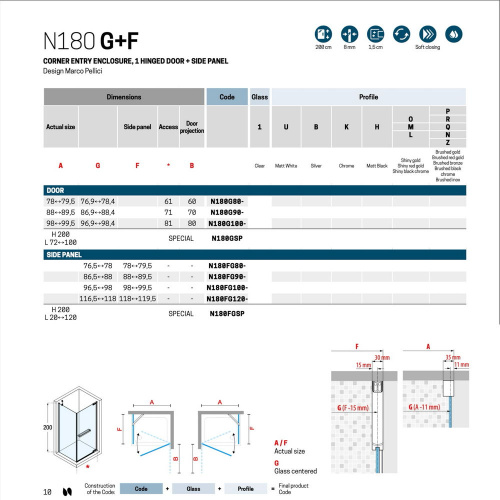 Душевой уголок Novellini (100x100) N180 N180G100-1P+N180FG100-1P