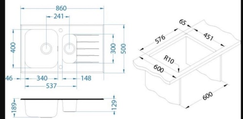 Мойка для кухни Alveus GLASSIX UP 20 RAL9005-90 (черный цвет) 860x500 1123823