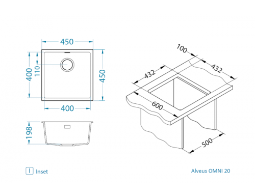 Мойка для кухни Alveus OMNI 20 Granital DEEP BLACK-G90 450x450x198 1150049