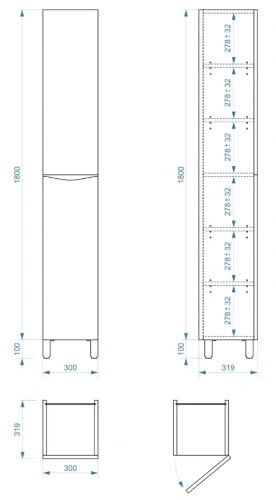 Пенал напольный Vela Каскад Чикаго 30Н (двери) петли правые TU37145