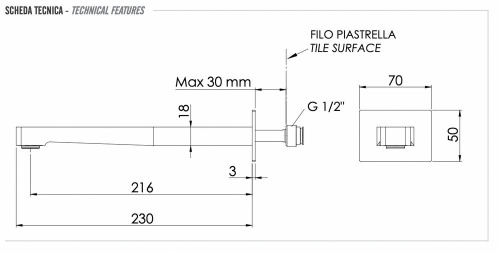Излив настенный 23 см Remer 91DL