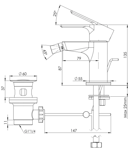 Смеситель для биде Mariani Kali A22493KL12, золото брашированное