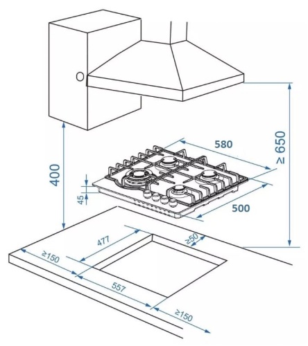 Газовая варочная панель ZORG HAG63 FDW gray