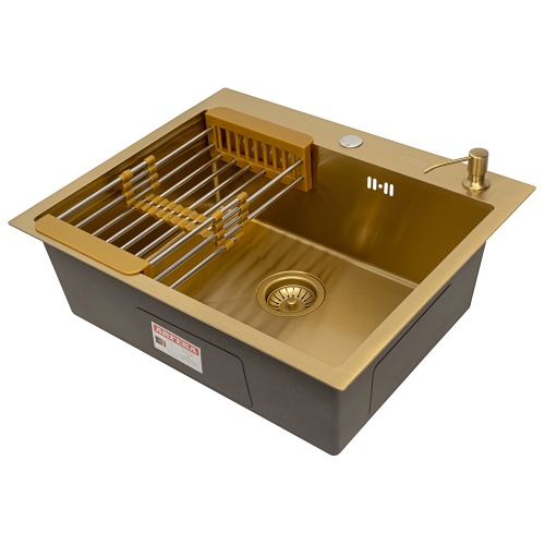 Комплект Arfeka Eco AR мойка 600*500, коландер, дозатор gold