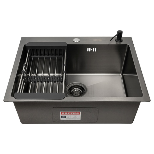 Комплект Arfeka Eco AR мойка 600*500, коландер, дозатор black
