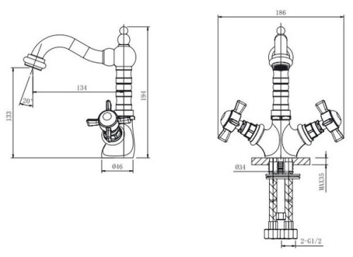 Смеситель для умывальника Caprigo Bristol 21-526-VOT