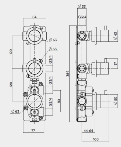 Встраиваемая часть термостатического смесителя QuadroDesign IN049