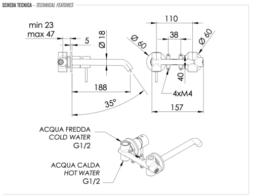 Смеситель для раковины Remer X-style X15PLRP, медь брашированная