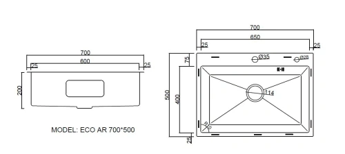 Мойка кухонная Arfeka Eco AR 700*500 black PVD NANO