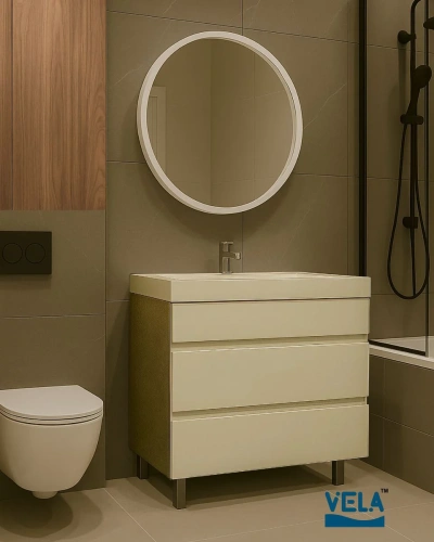 Тумба напольная Vela Мира Лайт 70Н под Classica (корпус бетон чикаго/фасад белый матовый) TU2814