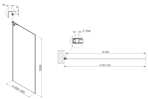 Душевая стенка Vincea Walk-In VSW-7HA900CLB