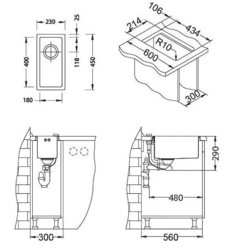 Мойка для кухни Alveus QUADRIX 10 BRS-90 230x450x175 1102602