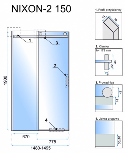 Душевая дверь Rea Nixon-2 150 правая K5009