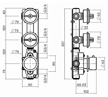 Встраиваемая часть для термостатического смесителя QuadroDesign IN0049