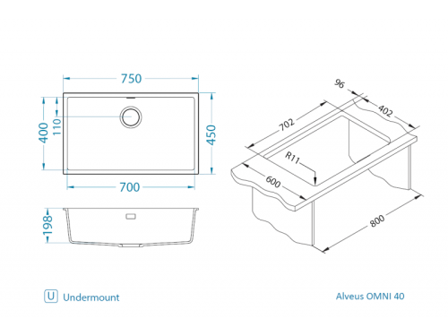 Мойка для кухни Alveus OMNI 40 Granital DEEP BLACK-G90 750x450x198 1150063