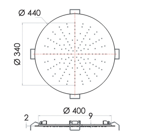 Верхний душ потолочный 44 см Remer INOX SS357EFM44