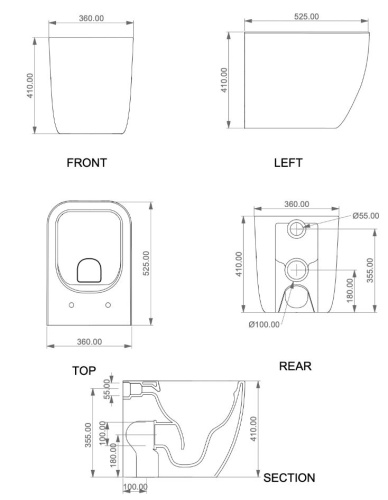 Унитаз приставной GSG Ceramic Design Brio BRWC01000P