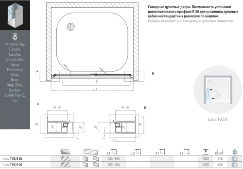 Душевая дверь Kolpa-San Luna TVZ/S 90 silver transparent 534120
