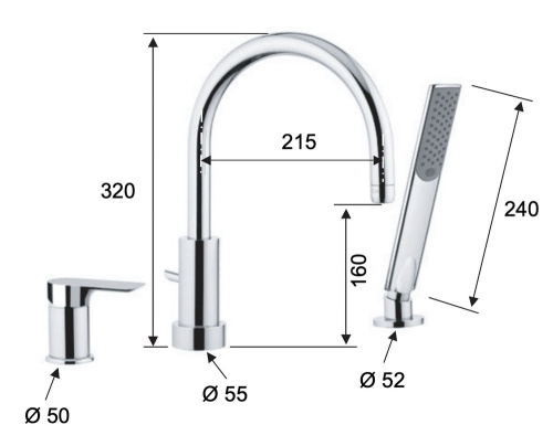 Смеситель для ванны Remer Infinity I07BG, золото брашированное