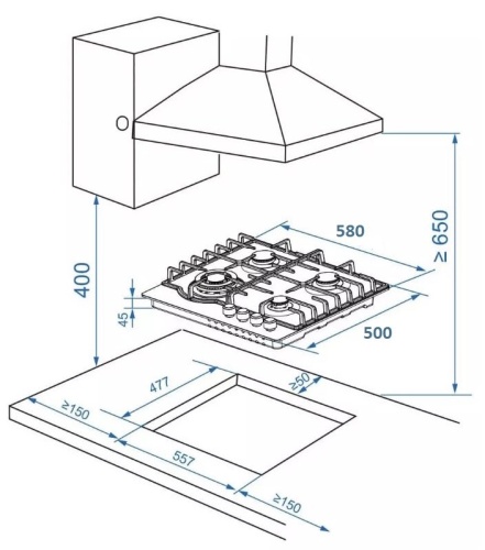 Газовая варочная панель ZORG HAG63 FDW black matte