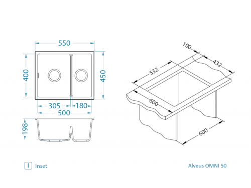 Мойка для кухни Alveus OMNI 50 Granital CARBON-G91 550x450x198 1150069