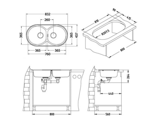 Мойка для кухни Alveus FORM 50 NAT-90 832x437 1060002