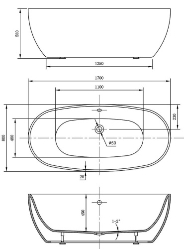 Ванна акриловая Vincea VBT-405-1700MW