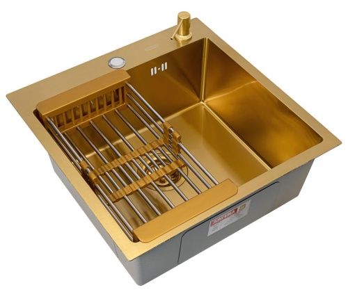 Комплект Arfeka Eco AR мойка 500*500, коландер, дозатор gold