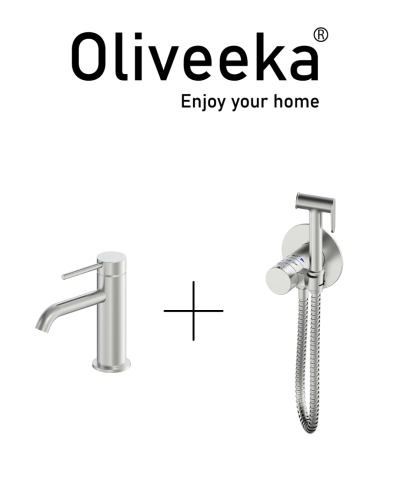 Гигиенический душ с термостатом со смесителем Oliveeka OL-829909+88139017-BN, никель матовый