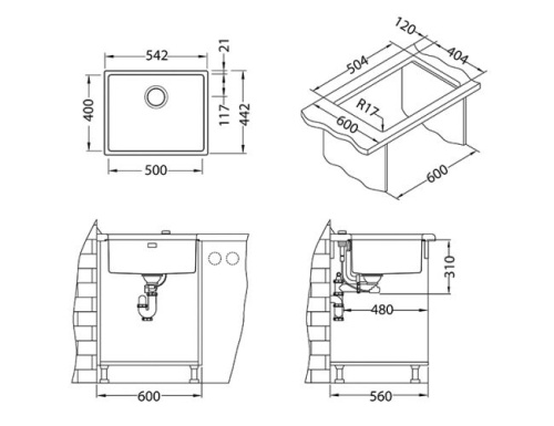 Мойка для кухни Alveus KOMBINO 50 MONARCH GOLD SAT-90 542x442x195 U 1120361