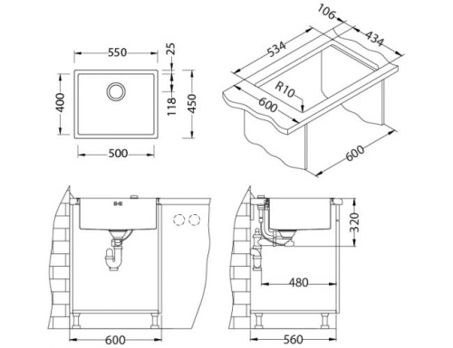 Мойка для кухни Alveus QUADRIX 50 NEW BRS-90 550x450x199 1153733